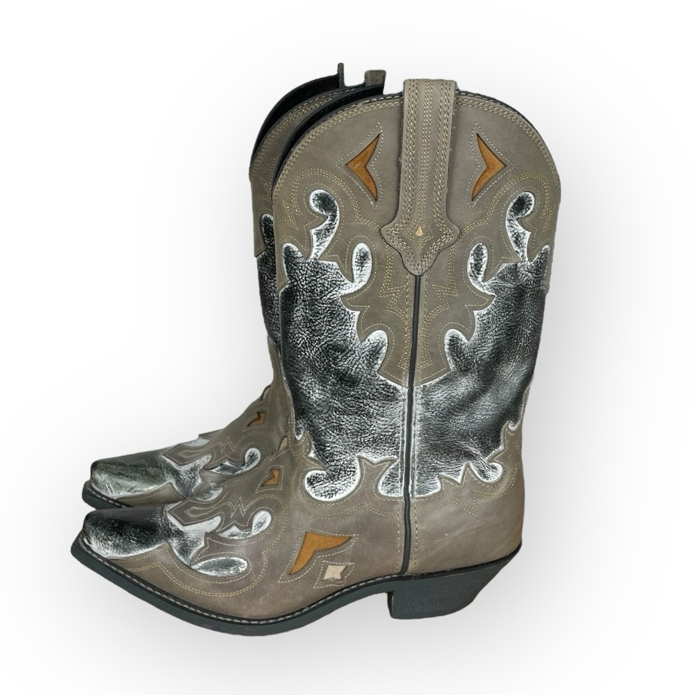Rockin Country Distressed Artsy Snip Toe Cowboy Boots Womens 9M Boho Chic Rustic - Picture 3 of 11